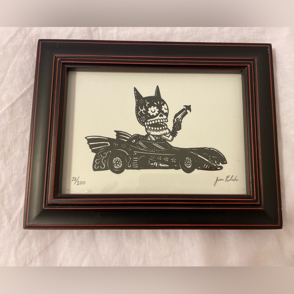 Framed Bat Calavera Limited Edition Gocco Serigraph by MisNopalesArt